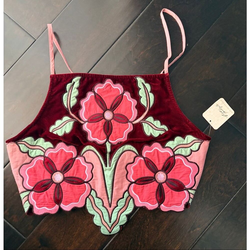 NWT Floral Velvet Embroidered Crop Top Boho Festival Statement Piece $148 MSRP - Picture 4 of 7